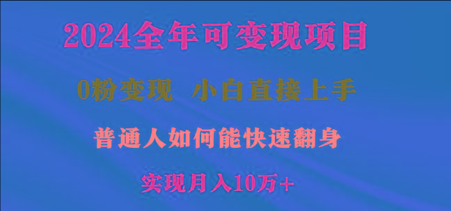 2024全年可变现项目，一天收益至少2000+，小白上手快，普通人就要利用互...-资源宝库