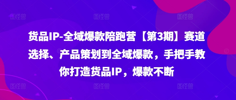 货品IP全域爆款陪跑营【第3期】赛道选择、产品策划到全域爆款，手把手教你打造货品IP，爆款不断-资源宝库