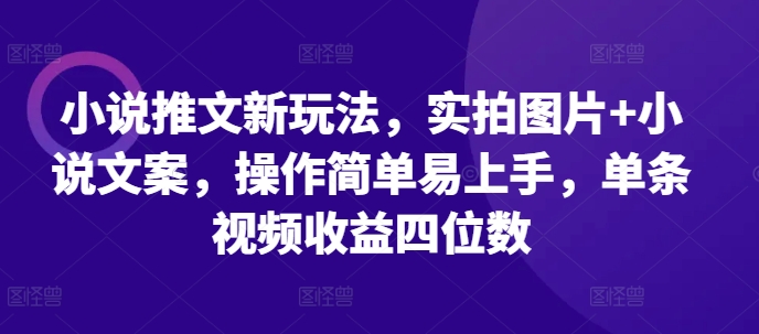 小说推文新玩法，实拍图片+小说文案，操作简单易上手，单条视频收益四位数-资源宝库