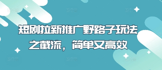 短剧拉新推广野路子玩法之截流,简单又高效-资源宝库