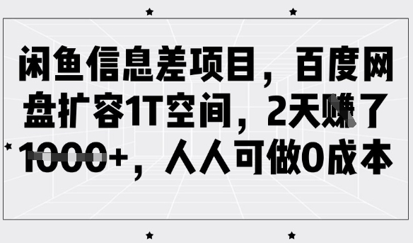闲鱼信息差项目,百度网盘扩容1T空间,2天收益1k+,人人可做0成本-资源宝库