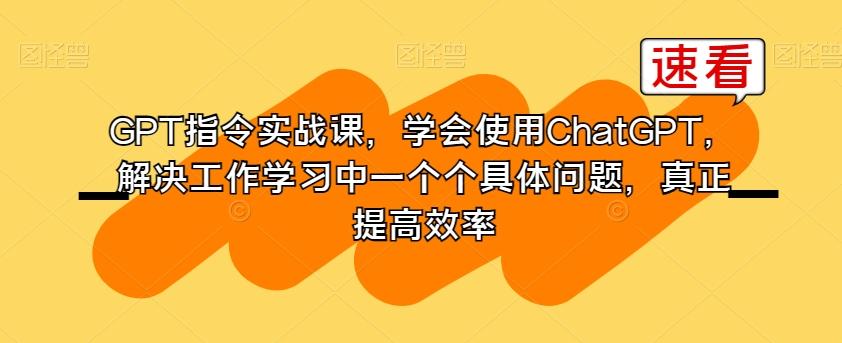 GPT指令实战课，学会使用ChatGPT，解决工作学习中一个个具体问题，真正提高效率-资源宝库