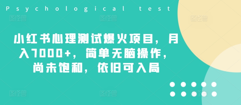 小红书心理测试爆火项目，月入7000+，简单无脑操作，尚未饱和，依旧可入局-资源宝库