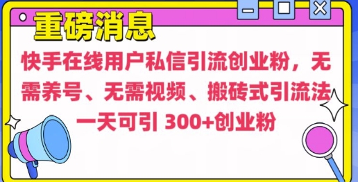 快手最新引流创业粉方法，无需养号、无需视频、搬砖式引流法【揭秘】-资源宝库