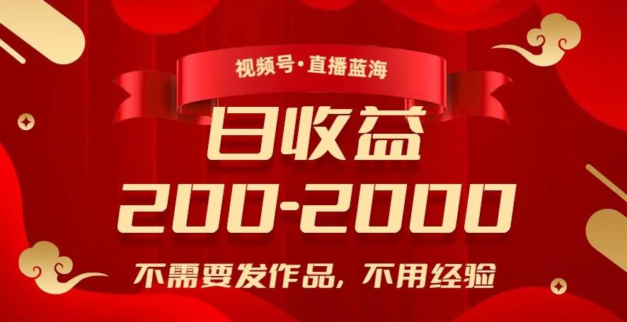 视频号直播蓝海，不需要发作品，不用经验，日入200-2000+【揭秘】-资源宝库