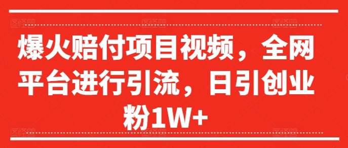 爆火赔付项目视频，全网平台进行引流，日引创业粉1W+【揭秘】-资源宝库