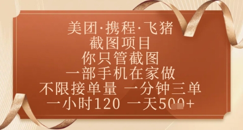 飞猪美团截图项目，你只管截图，一部手机在家做，正规平台无套路，一天5张+【揭秘】-资源宝库