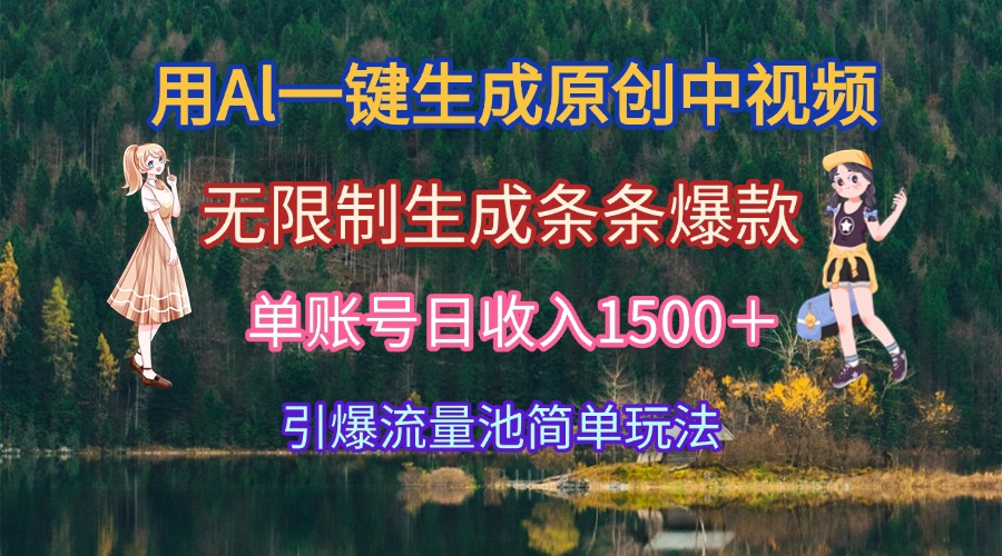 用Al一键生成原创中视频，无限制生成条条爆款，单账号日收入1500＋引爆…-资源宝库