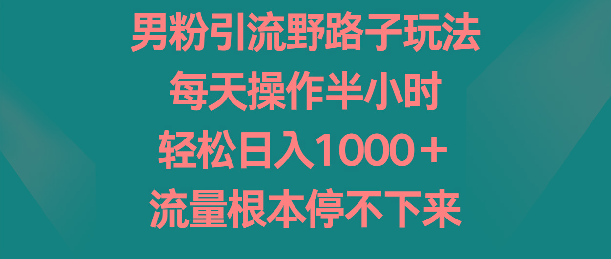 男粉引流野路子玩法,每天操作半小时轻松日入1000+,流量根本停不下来-资源宝库