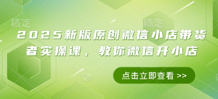 2025新版原创微信小店带货者实操课,教你微信开小店-资源宝库