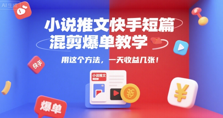 小说推文快手短篇混剪爆单教学,用这个方法,一天收益几张-资源宝库