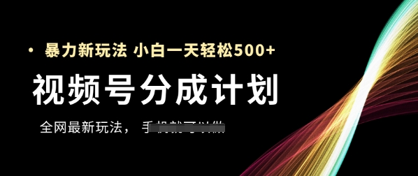 视频号分成计划,全网最暴力玩法,新手一天也能轻松5张+-资源宝库