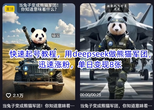 快速起号教程，用deepseek做熊猫军团，迅速涨粉，单日变现8张-资源宝库