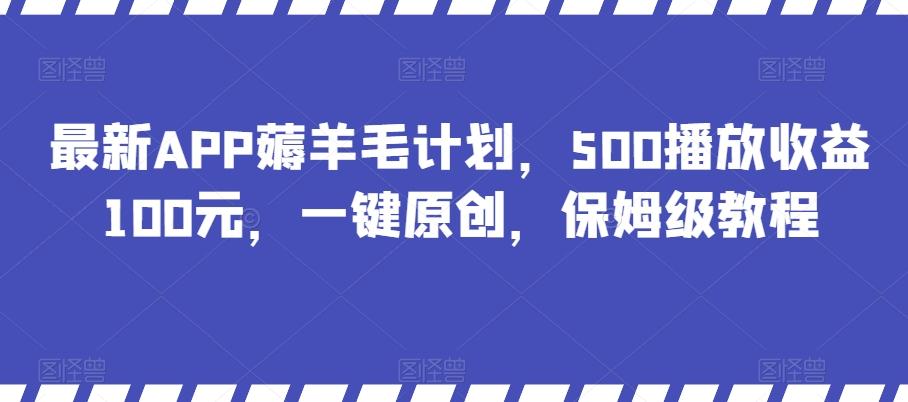 最新APP薅羊毛计划，500播放收益100元，一键原创，保姆级教程-资源宝库