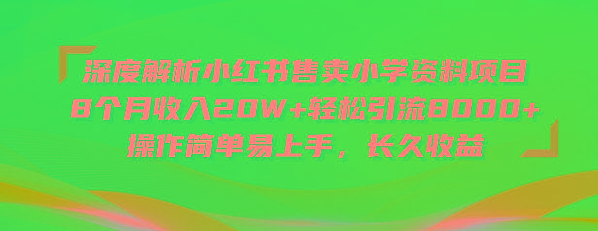深度解析小红书售卖小学资料项目 8个月收入20W+轻松引流8000+操作简单…-资源宝库