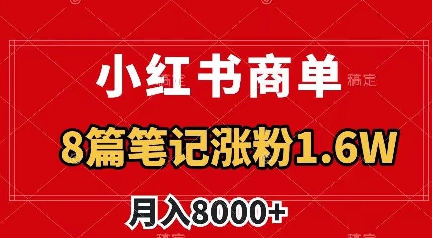 小红书商单最新玩法，8篇笔记涨粉1.6w，作品制作简单，月入8000+【揭秘】-资源宝库