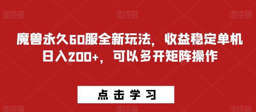 魔兽永久60服全新玩法，收益稳定单机日入200+，可以多开矩阵操作-资源宝库
