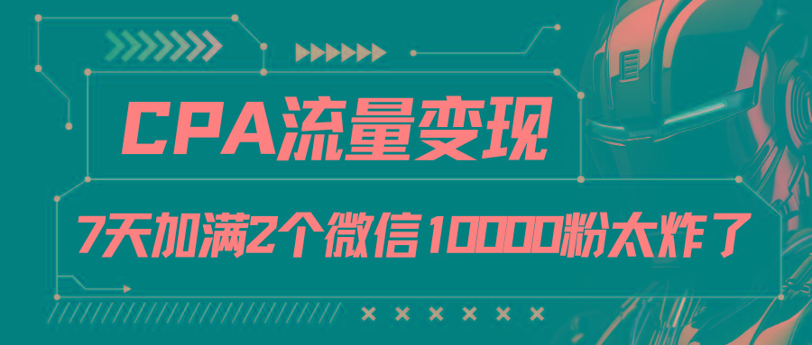 CPA流量变现，7天加满两个微信10000粉-资源宝库