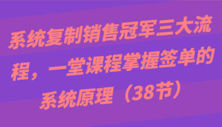 系统复制销售冠军三大流程，一堂课程掌握签单的系统原理(38节)-资源宝库