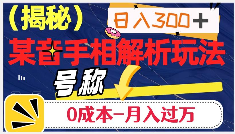 日入300+的，抖音手相解析玩法，号称0成本月入过万（揭秘）-资源宝库