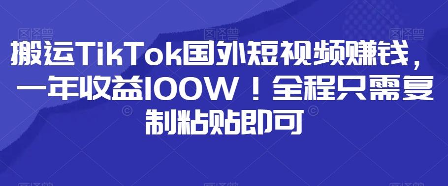 搬运TikTok国外短视频赚钱，一年收益100W！全程只需复制粘贴即可-资源宝库