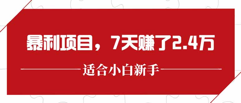 最新暴利项目，每单收益轻松在300以上，7天赚了2.4万-资源宝库