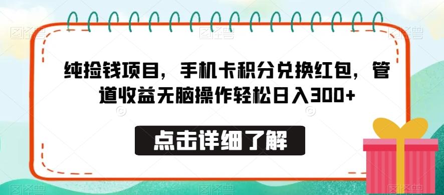纯捡钱项目，手机卡积分兑换红包，管道收益无脑操作轻松日入300+-资源宝库