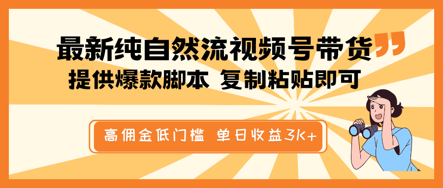 最新纯自然流视频号带货,提供爆款脚本简单 复制粘贴即可,高佣金低门槛,单日收益3K+-资源宝库