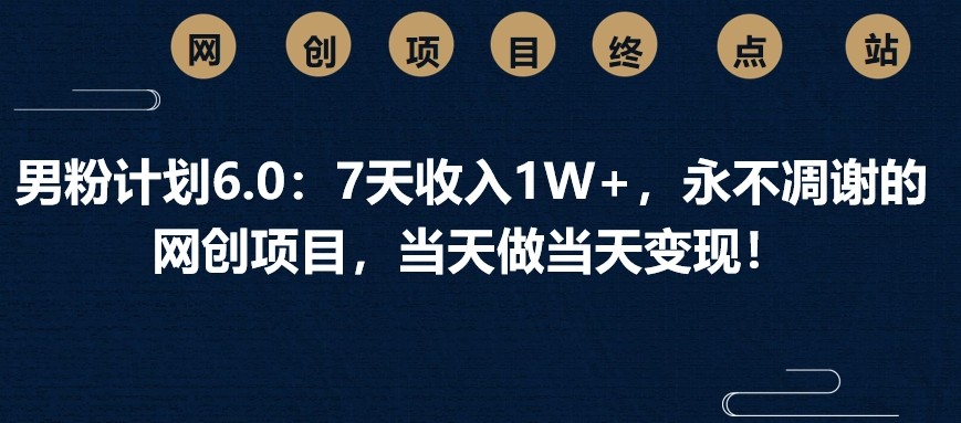 男粉计划6.0：7天收入1W+，永不凋谢的网创项目，当天做当天变现！-资源宝库