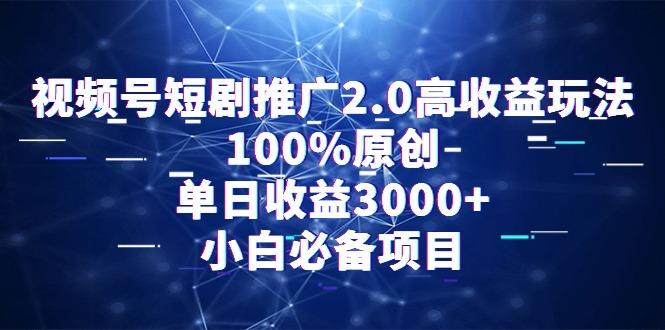视频号短剧推广2.0高收益玩法，100%原创，单日收益3000+，小白必备项目-资源宝库