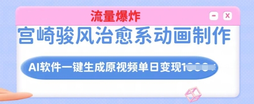 宫崎骏风治愈系动画制作,AI软件一键生成原创视频流量爆炸,单日变现多张,详细实操流程-资源宝库