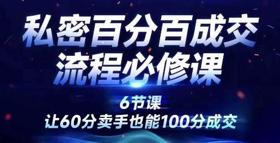 私密百分百成交流程线上训练营,绝对成交,让60分卖手也能100分成交