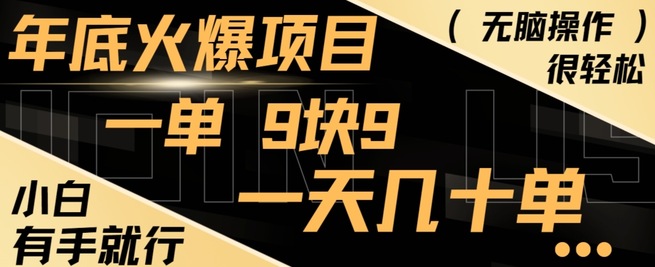 年底火爆项目，一单9.9，一天几十单，只需一部手机，傻瓜式操作，小白有手就行-资源宝库