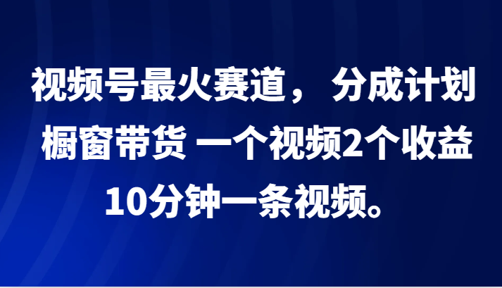 视频号最火赛道， 分成计划， 橱窗带货，一个视频2个收益，10分钟一条视频。-资源宝库