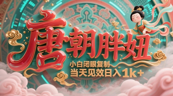 用AI克隆“唐朝胖妞”日更3条，平台疯狂推流，小白闭眼复制，当天见效，日入1k+-资源宝库