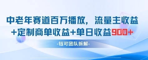 中老年赛道百万播放+流量主收益+定制收益,单日收益9张-资源宝库