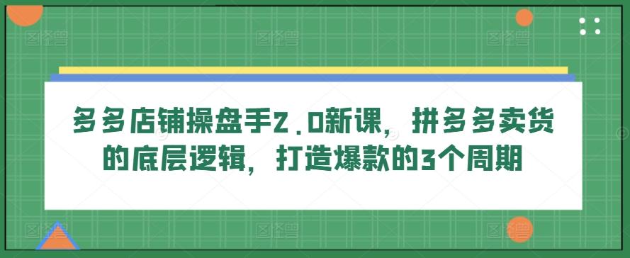 多多店铺操盘手2.0新课，拼多多卖货的底层逻辑，打造爆款的3个周期-资源宝库