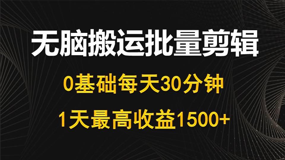 (10008期)每天30分钟，0基础无脑搬运批量剪辑，1天最高收益1500+-资源宝库