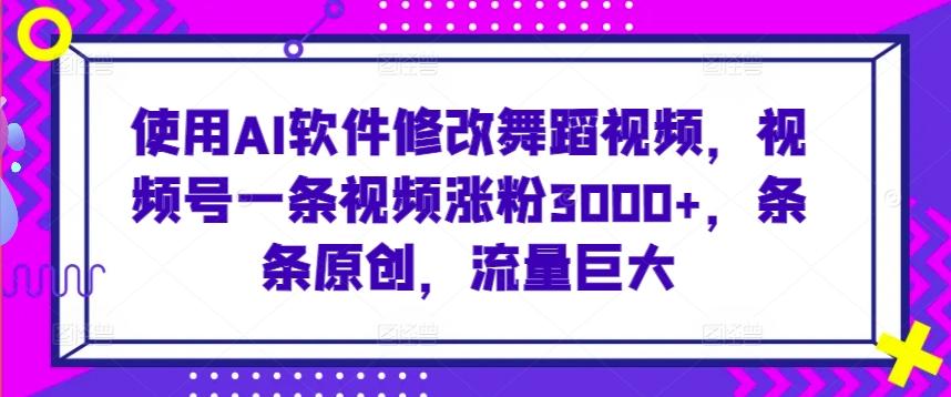 使用AI软件修改舞蹈视频，视频号一条视频涨粉3000+，条条原创，流量巨大【揭秘】-资源宝库