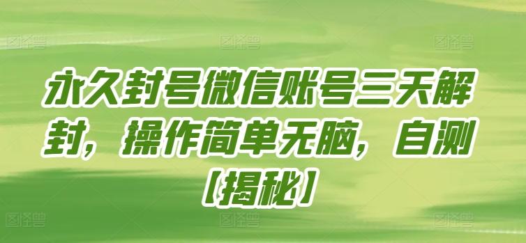 永久封号微信账号三天解封，操作简单无脑，自测【揭秘】-资源宝库