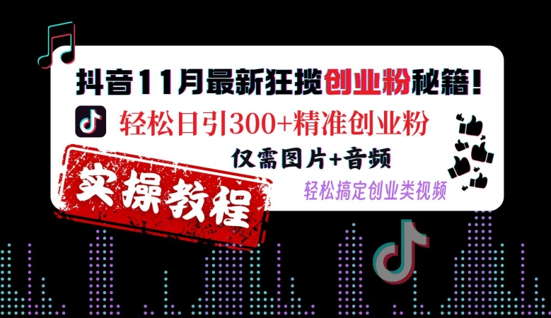 抖音11月最新狂揽创业粉秘籍，轻松日引300+精准创业粉，仅需图片+音频，轻松搞定创业类视频-资源宝库