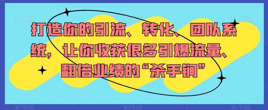 打造你的引流、转化、团队系统，让你收获很多引爆流量、翻倍业绩的“杀手锏”-资源宝库