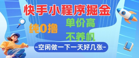 快手小程序掘金,纯0撸,单价高不养机 利用空闲时间做一做,一天好几张【揭秘】-资源宝库