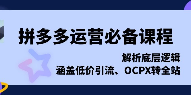 拼多多运营必备课程，解析底层逻辑，涵盖低价引流、OCPX转全站-资源宝库
