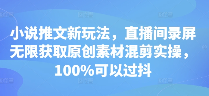 小说推文新玩法，直播间录屏无限获取原创素材混剪实操，100%可以过抖-资源宝库