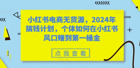 小红书电商无货源，2024年搞钱计划，个体如何在小红书风口赚到第一桶金-资源宝库