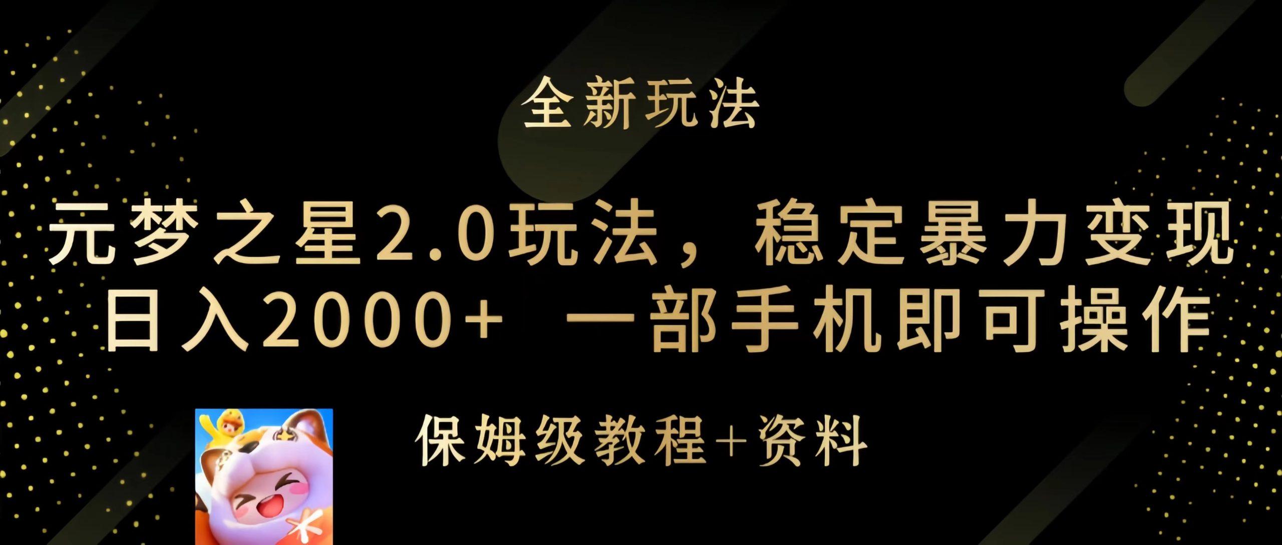 (9544期)元梦之星2.0玩法，稳定暴力变现，日入2000+，一部手机即可操作-资源宝库