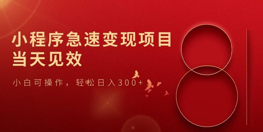 小程序急速变现项目，当天见效，小白可操作，轻松日入300+-资源宝库