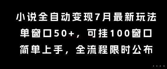 小说全自动变现7月玩法，单窗口50+，可挂100窗口，简单上手，全流程限时公布【揭秘】-资源宝库