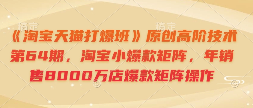 《淘宝天猫打爆班》原创高阶技术第64期,淘宝小爆款矩阵,年销售8000万店爆款矩阵操作-资源宝库